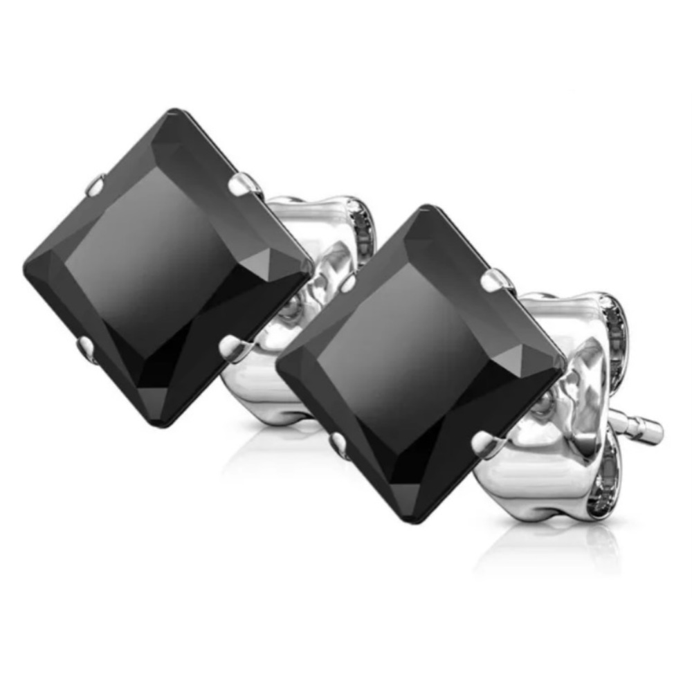 💗 Hypoallergenic Black Cubic Zirconia Princess Cut 10mm Earrings NEW